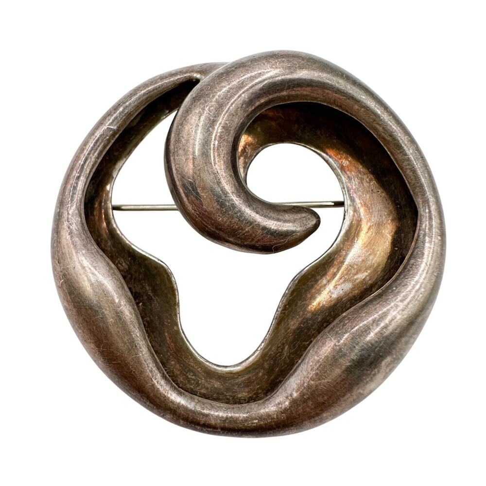 Zina of Beverly Hills Sterling Silver Brooch Biomorphic Modernist Circle Pin 925